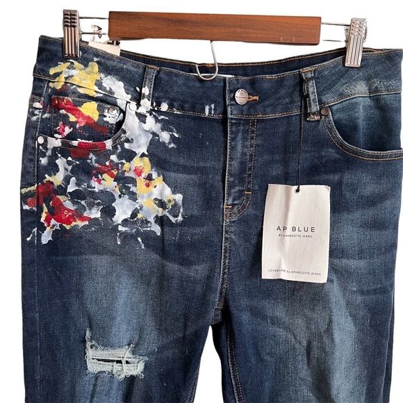 AP Blue Paint Splash Skinny Jeans junior size 15 - Picture 2 of 15